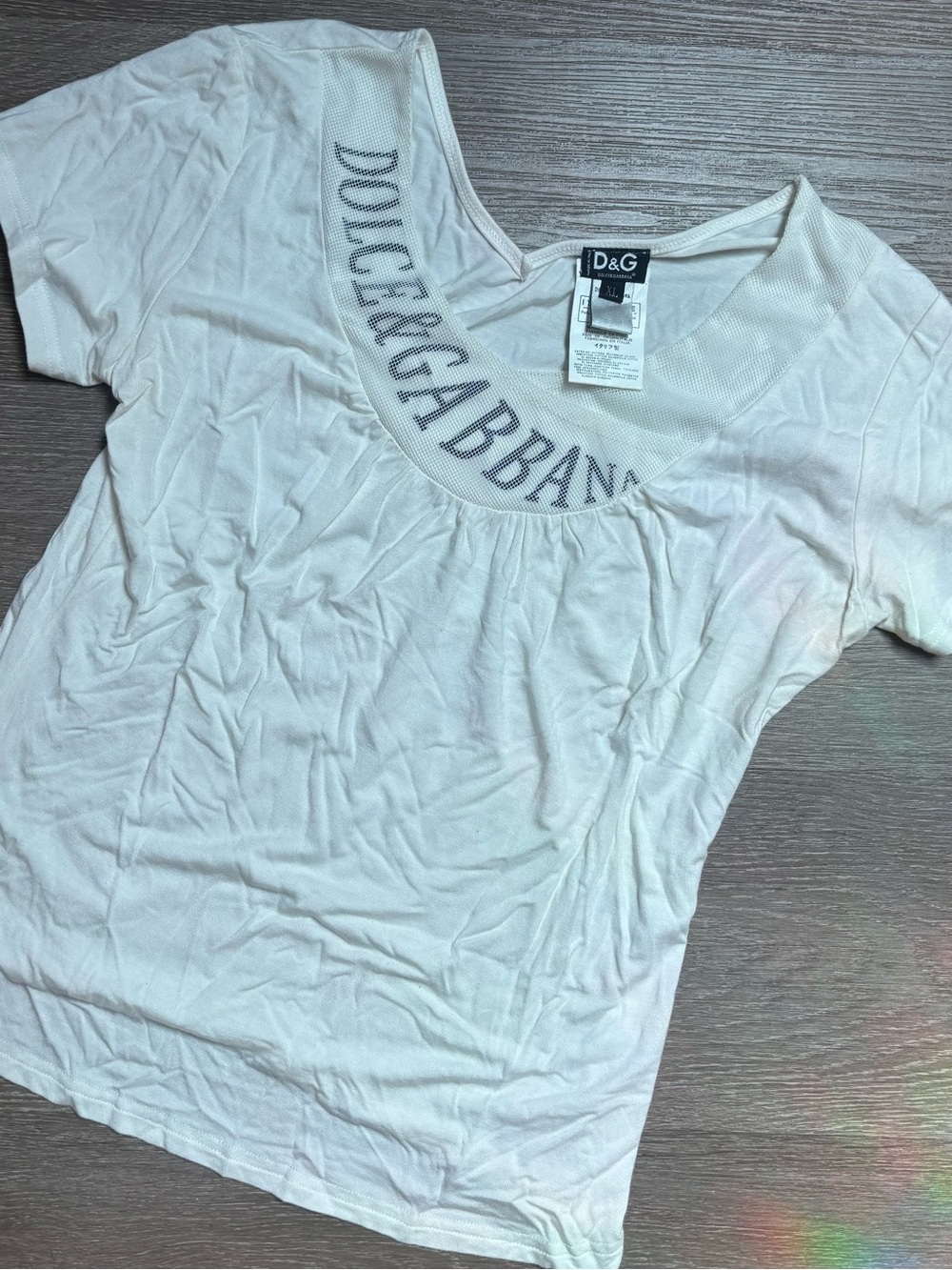 D&G White Scoop Neck Logo Short Sleeve Tee